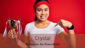  Presentation with champion - Presentation theme enhanced with young-champion-asian-girl-winning background and a red colored foreground