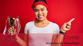  Presentation with champion - Presentation theme enhanced with young-champion-asian-girl-winning background and a red colored foreground