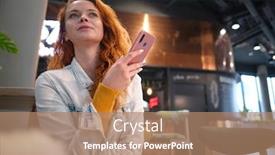  Presentation with telephone mobile - PPT layouts having young-charming-woman-calling background and a coral colored foreground