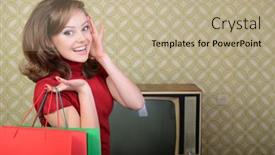  Presentation with 70s - Slide deck with young-charming-woman-holding-shopping background and a mint green colored foreground
