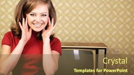  Presentation with 70s - Slide deck having young-charming-woman-staing background and a tawny brown colored foreground