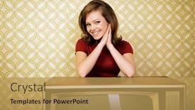  Presentation with vintage retro - Slide set featuring young-charming-woman-staing background and a yellow colored foreground