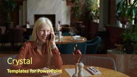  Presentation with weekend - Slide set enhanced with young-cheerful-albino-woman-speaking background and a tawny brown colored foreground