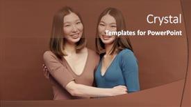  Presentation with cheerful - Amazing PPT theme having young-cheerful-and-affectionate-twin backdrop and a tawny brown colored foreground