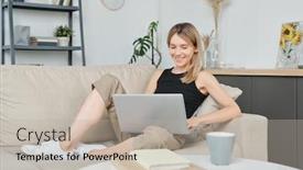  Presentation with cheerful - Beautiful presentation theme featuring young-cheerful-blond-woman-looking backdrop and a mint green colored foreground