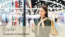  Presentation with scrolling - Presentation design with young-cheerful-brunette-shopper background and a soft green colored foreground