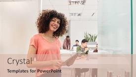  Presentation with cheerful - Presentation theme consisting of young-cheerful-business-woman-using background and a lemonade colored foreground