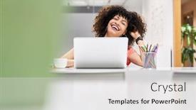  Presentation with business training - Amazing slide set having young-cheerful-business-woman backdrop and a light gray colored foreground