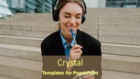  Presentation with taking notes - Presentation design consisting of young-cheerful-business-woman background and a coral colored foreground