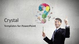  Presentation with paint brush - Theme consisting of young cheerful businessman with paint background and a light gray colored foreground