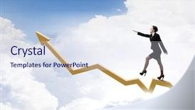  Presentation with walking - Audience pleasing presentation theme consisting of young-cheerful-businesswoman-walking backdrop and a sky blue colored foreground