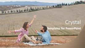  Presentation with relationship - Colorful presentation design enhanced with young-cheerful-couple-enjoying backdrop and a coral colored foreground