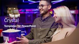  Presentation with movie popcorn - Amazing theme having young-cheerful-couple-standing backdrop and a navy blue colored foreground