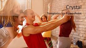  Presentation with pause - Theme featuring young cheerful dancers on pause background and a coral colored foreground