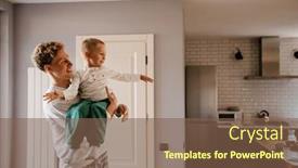  Presentation with father - Presentation design enhanced with young-cheerful-father-wearing-pajamas background and a violet colored foreground