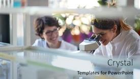  Presentation with chemistry - Colorful presentation design enhanced with young-cheerful-female-chemistry-students backdrop and a light blue colored foreground