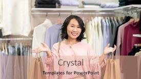  Presentation with packs - Slide set enhanced with young-cheerful-female-shopaholic background and a coral colored foreground