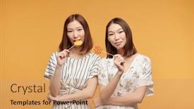  Presentation with ethnicity - Slides with young-cheerful-female-twins background and a coral colored foreground