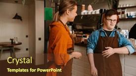  Presentation with employee training - Presentation theme having young-cheerful-female-waitress-wearing background and a tawny brown colored foreground