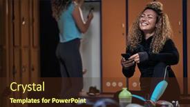  Presentation with locker room - Slide deck consisting of young-cheerful-girl-having-good background and a tawny brown colored foreground