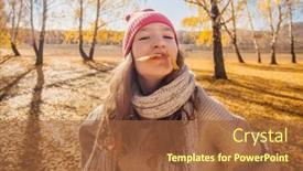  Presentation with yellow orange - PPT theme with young-cheerful-girl-walks background and a tawny brown colored foreground