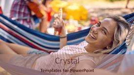  Presentation with togetherness - Slide deck enhanced with young-cheerful-hipster-woman-taking background and a coral colored foreground