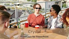  Presentation with cheerful - Presentation theme with young-cheerful-interracial-men background and a coral colored foreground