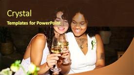  Presentation with white wedding - Slide set featuring young-cheerful-interracial-women background and a wine colored foreground
