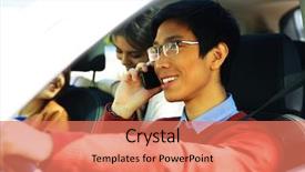  Presentation with driving - PPT layouts having young cheerful man driving car background and a coral colored foreground