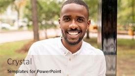  Presentation with african ethnicity - Slide deck featuring young-cheerful-man-of-african background and a coral colored foreground