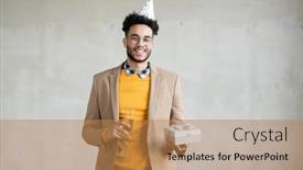  Presentation with flute - Slide deck featuring young-cheerful-mixed-race-businessman background and a coral colored foreground