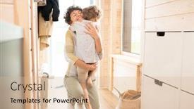  Presentation with knee - PPT theme featuring young-cheerful-mother-standing background and a lemonade colored foreground