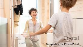  Presentation with knee - Slide deck enhanced with young-cheerful-mother-standing background and a soft green colored foreground