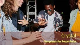  Presentation with people enjoying - PPT theme consisting of young-cheerful-multicultural-people background and a tawny brown colored foreground