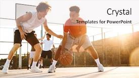  Presentation with team group - Slide deck consisting of young cheerful multiethnic men basketball background and a lemonade colored foreground
