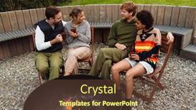  Presentation with campfire - Theme enhanced with young-cheerful-multinational-friends-drinking background and a tawny brown colored foreground
