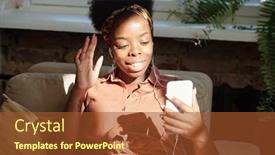  Presentation with african ethnicity - Audience pleasing presentation design consisting of young-cheerful-restful-woman backdrop and a red colored foreground