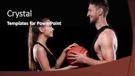  Presentation with sporty - Amazing PPT theme having young-cheerful-sporty-couple backdrop and a black colored foreground