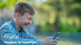  Presentation with child teen - Presentation theme consisting of young-cheerful-teen-typing background and a teal colored foreground