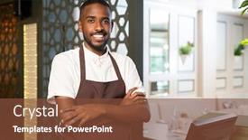  Presentation with african ethnicity - Slide deck with young-cheerful-waiter-of-african background and a tawny brown colored foreground