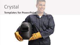  Presentation with cheerful - Cool new PPT layouts with young-cheerful-welder backdrop and a white colored foreground