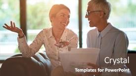  Presentation with cheerful - Amazing PPT layouts having young-cheerful-woman-being-mentored backdrop and a tawny brown colored foreground