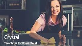  Presentation with cleaning - Presentation with young cheerful woman cleaning modern background and a dark gray colored foreground