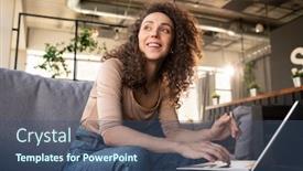  Presentation with wind surfing - Audience pleasing presentation theme consisting of young-cheerful-woman-in-beige backdrop and a ocean colored foreground