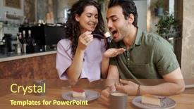  Presentation with cheerful - Presentation theme with young-cheerful-woman-looking background and a tawny brown colored foreground