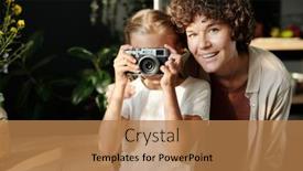  Presentation with camera - Theme having young-cheerful-woman-looking background and a coral colored foreground