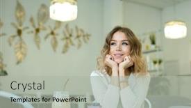  Presentation with cappuccino - Amazing slide deck having young-cheerful-woman-thinking backdrop and a light gray colored foreground