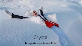  Presentation with falling snow - Slide deck having young-cheerful-woman-tourist-falling background and a light blue colored foreground