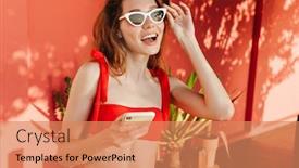  Presentation with hotel resort - Amazing slides having young-cheerful-woman-wearing-sunglasses backdrop and a coral colored foreground