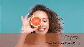  Presentation with skin - Colorful presentation design enhanced with young-cheerful-woman-with-healthy backdrop and a red colored foreground